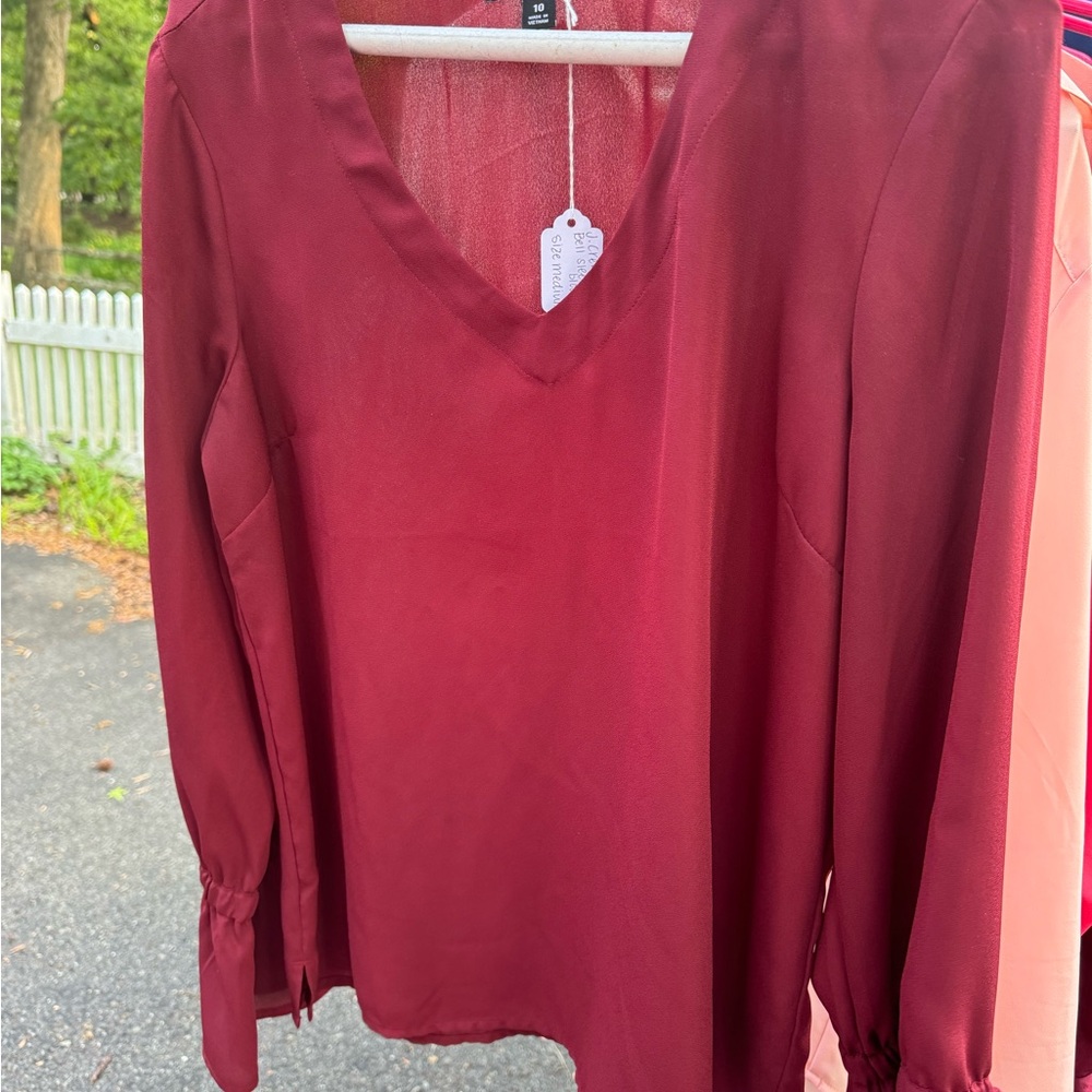 J. Crew burgundy bell sleeve blouse